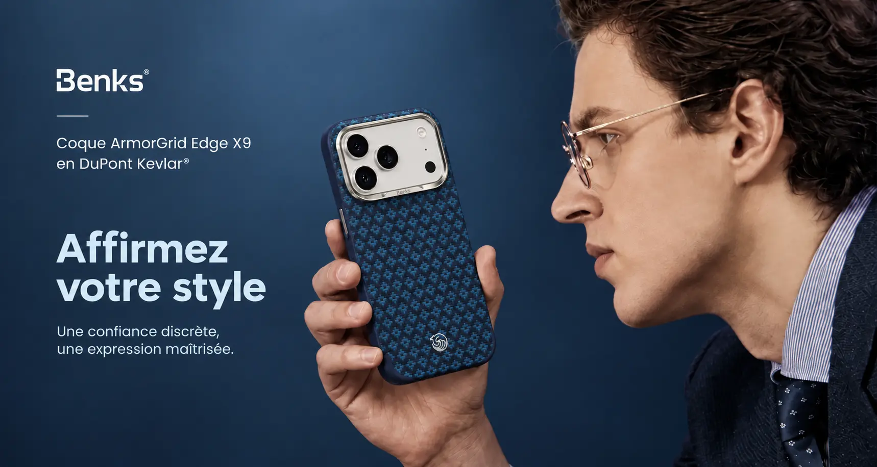 Coque Benks ArmorGrid Pro bleue en DuPont Kevlar