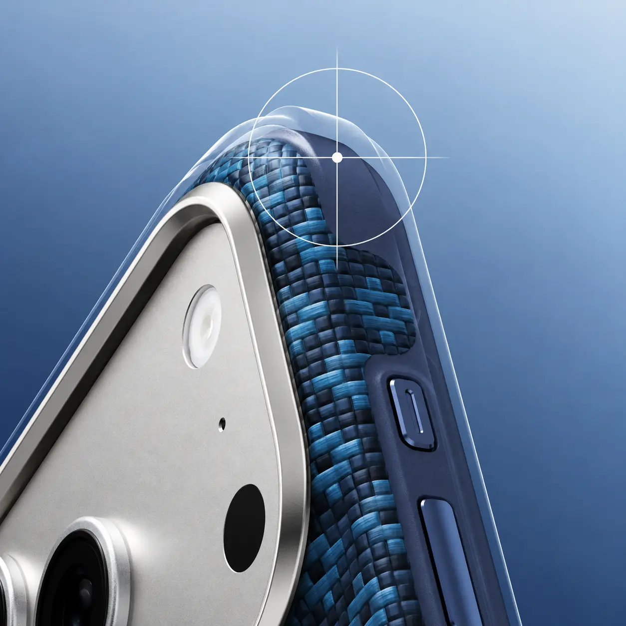 Protection renforcée des angles de la coque BENKS ArmorGrid Pro bleue en fibre Kevlar