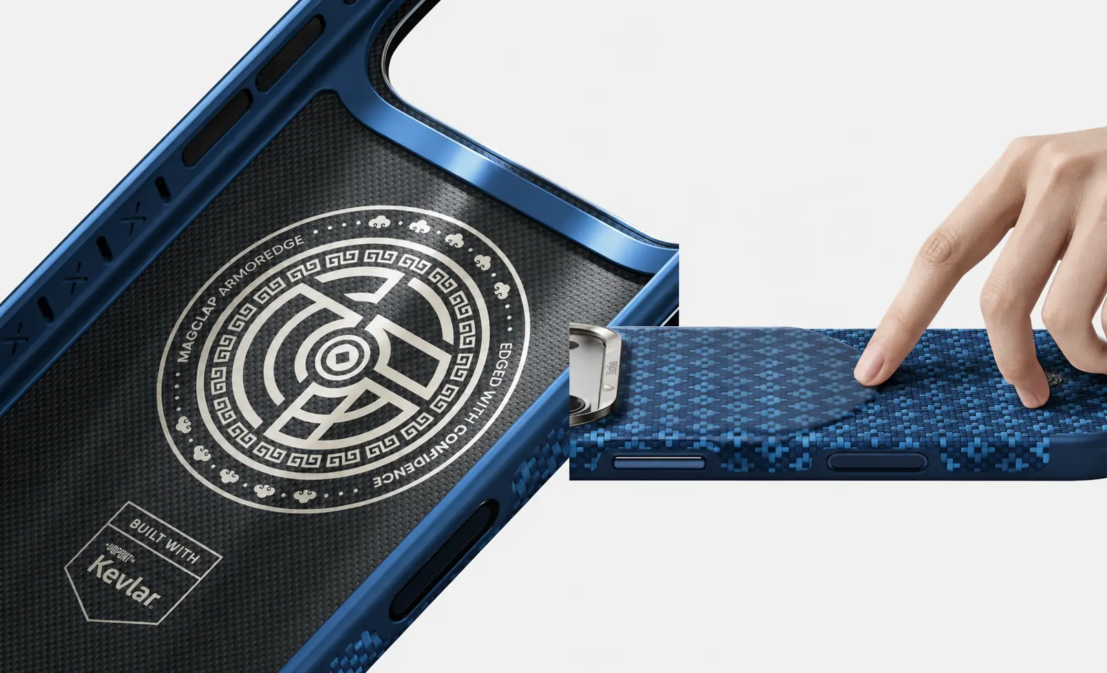 Structure intérieure en TPU et extérieur en Kevlar de la coque BENKS ArmorGrid Edge X9 bleue