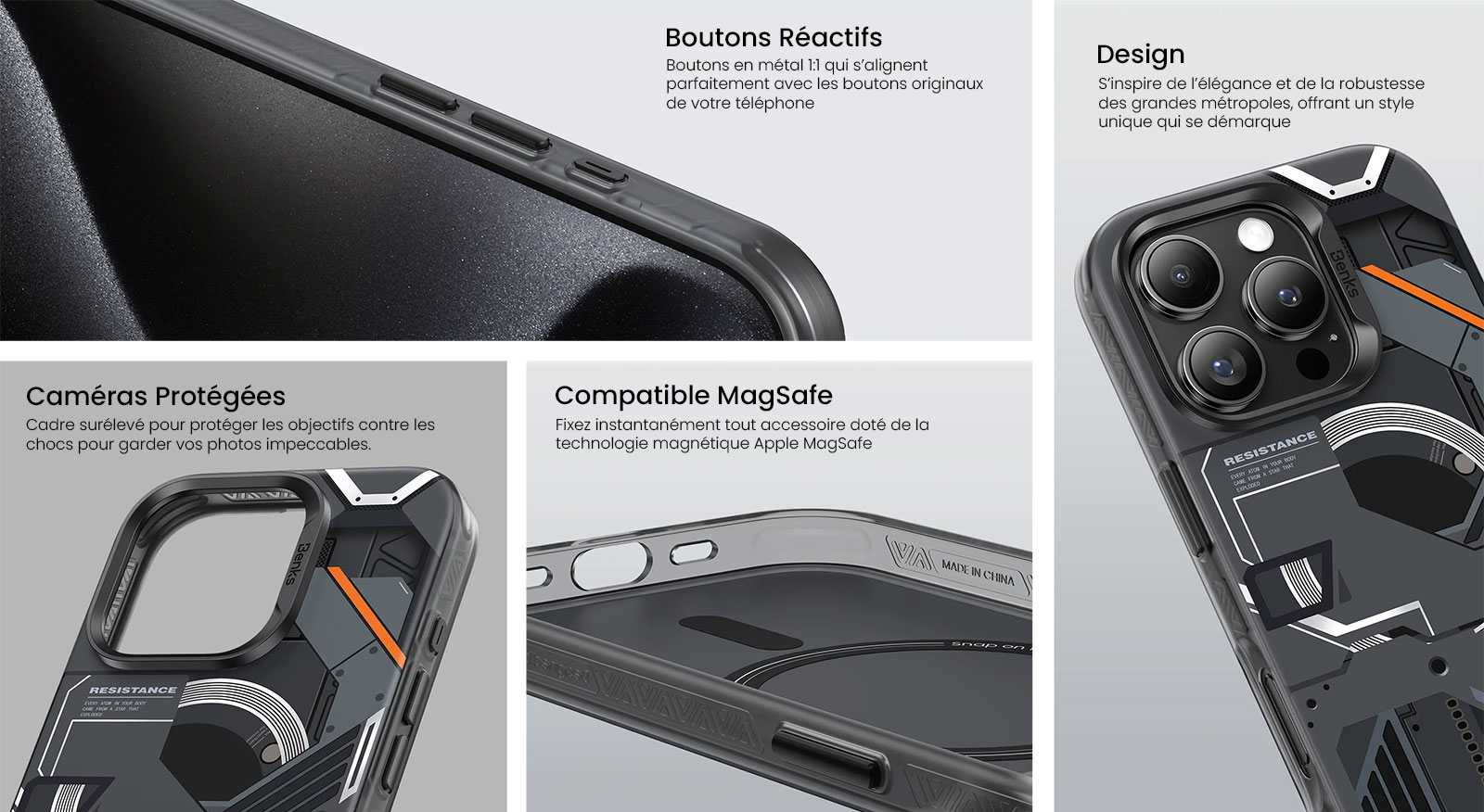 Coque MagSafe BENKS MagClap Chicago pour iPhone 16 Pro Max