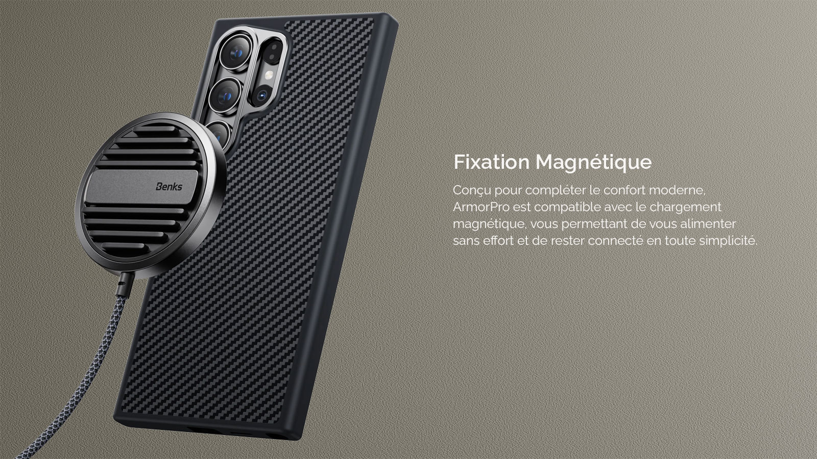Coque Magnétique BENKS MagClap ArmorPro En Fibre Dupont Kevlar 600d pour Galaxy S24 Ultra