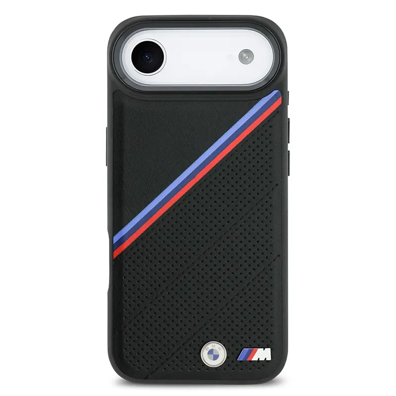 Coque MagSafe BMW M Power Noire avec Bandes Tricolores & Logo Métal pour iPhone Air