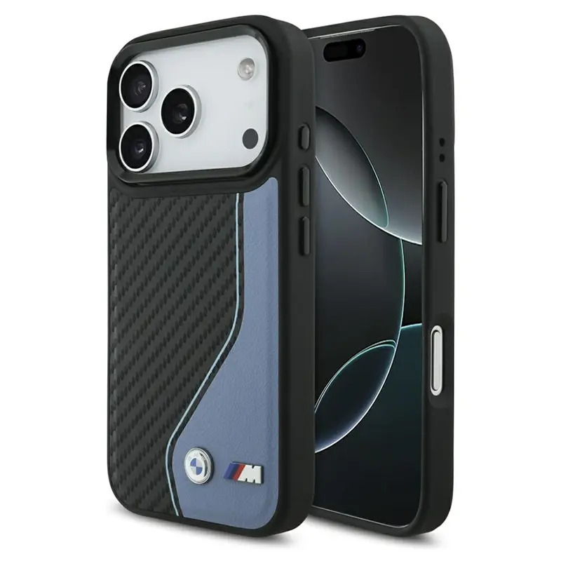 Coque MagSafe BMW M Carbone Logo BiColore Noir & Bleu pour iPhone 17 Pro