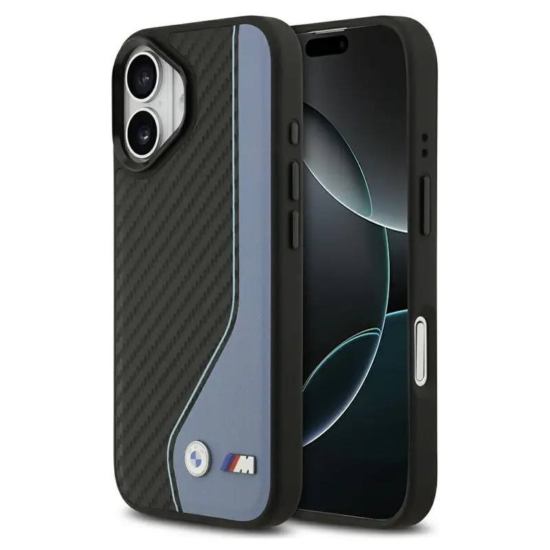 Coque MagSafe BMW M Carbone Logo BiColore Noir & Bleu pour iPhone 17