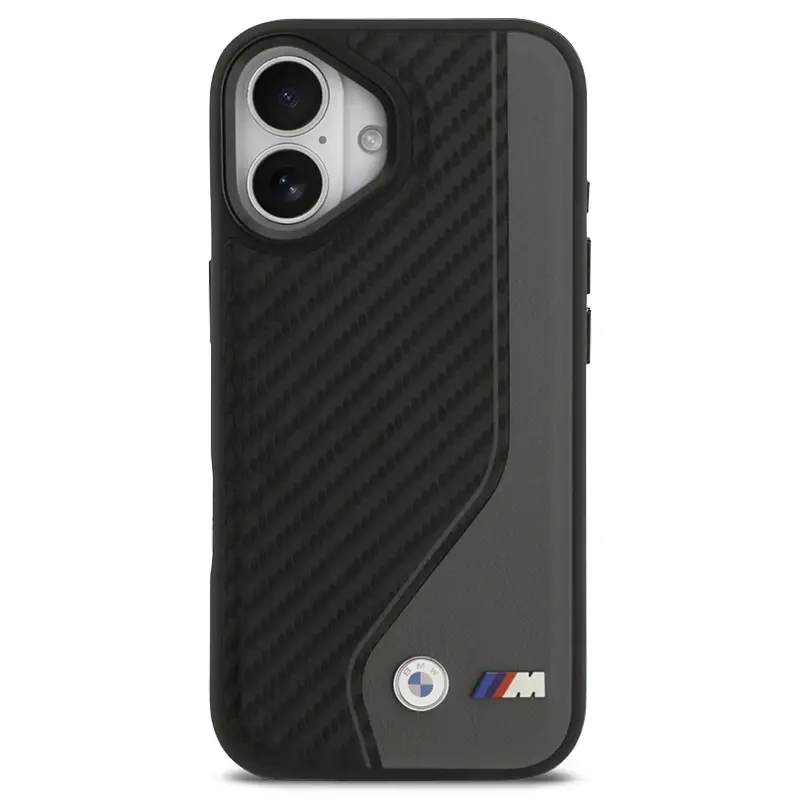Coque MagSafe BMW M Carbone Logo BiColore Noir & Gris pour iPhone 17, vue arrière