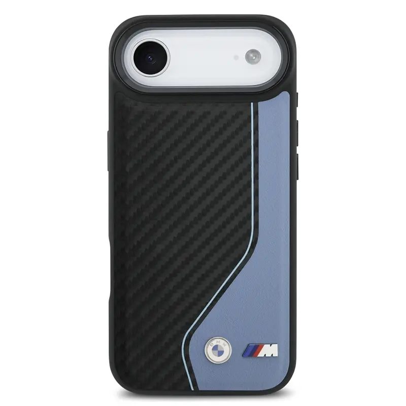 Coque MagSafe BMW M Carbone Logo BiColore Noir & Bleu pour iPhone Air, vue arrière