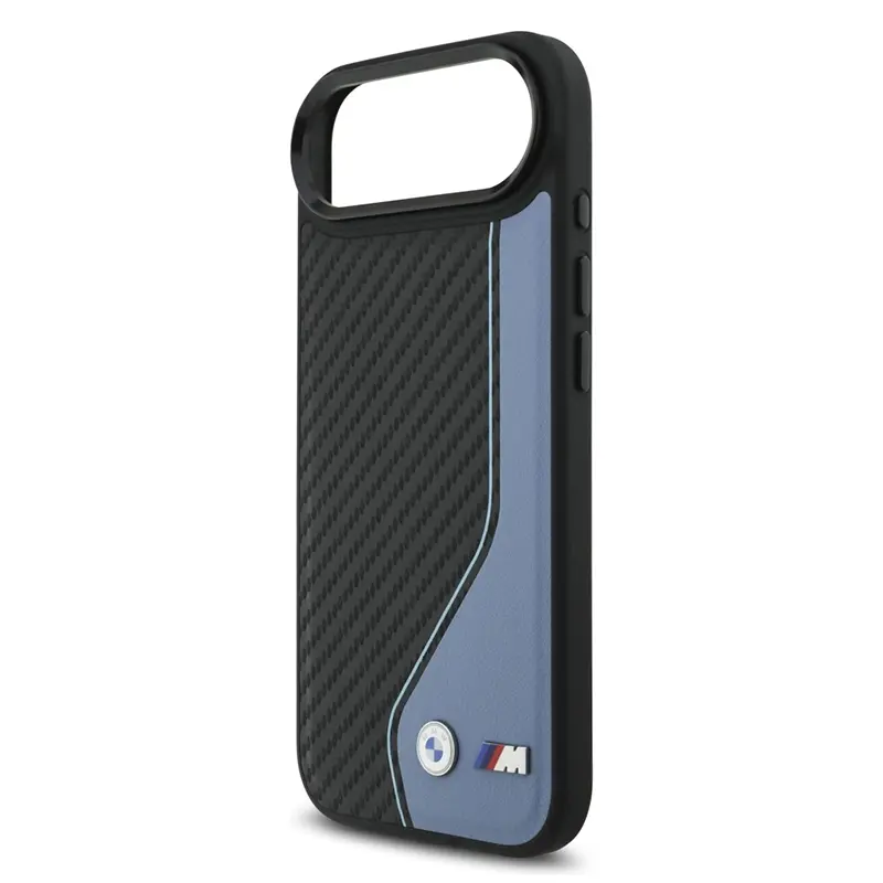 Coque MagSafe BMW M Carbone Logo BiColore Noir & Bleu pour iPhone Air, vue sans smartphone
