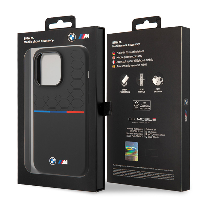 Coque Silicone BMW M Power Collection Hexo Tricolore pour iPhone 14 Pro