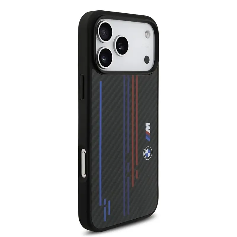 Coque MagSafe BMW M Power en kevlar pour iPhone 17 Pro Max vue du côté droit