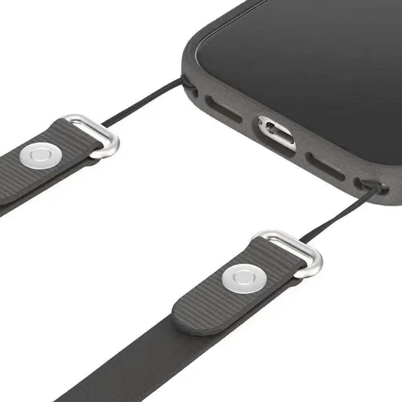 Bandoulière nylon magnétique ajustable avec fixation sécurisée sur coque avec attaches métalliques anti-vol