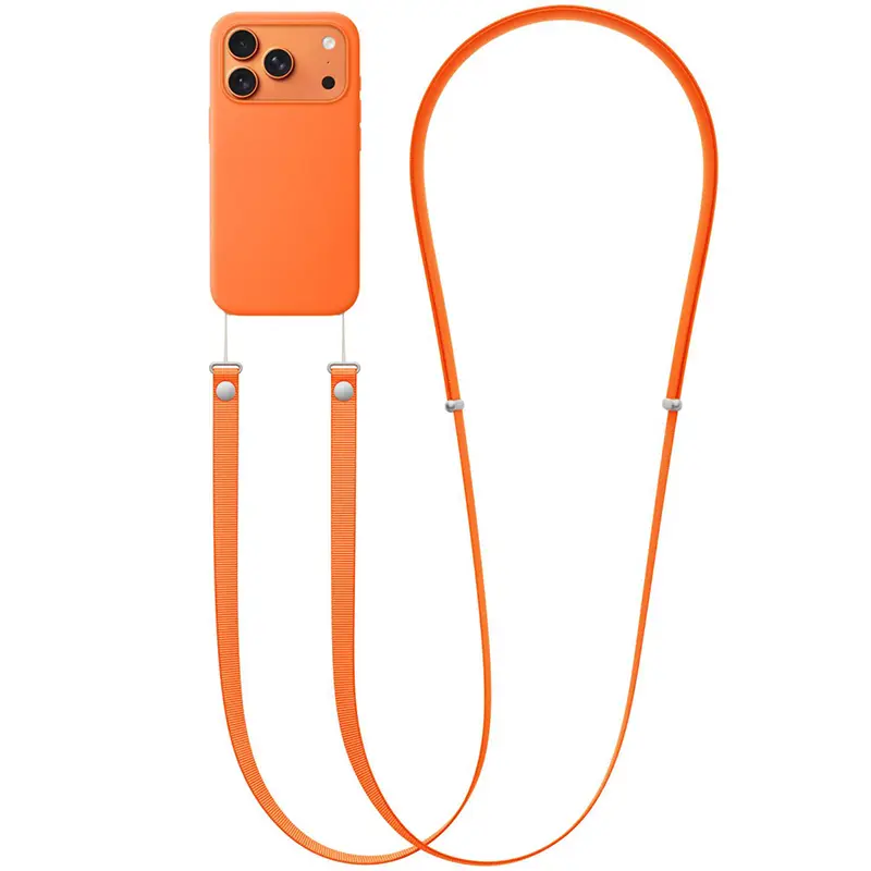 Bandoulière smartphone en nylon tressé orange – Compatible coques avec fixations latérales – Réglage magnétique rapide