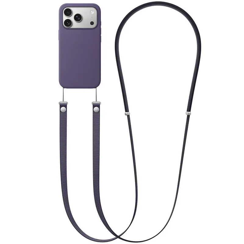 Bandoulière smartphone en nylon tressé violet – Compatible coques avec fixations latérales – Réglage magnétique rapide