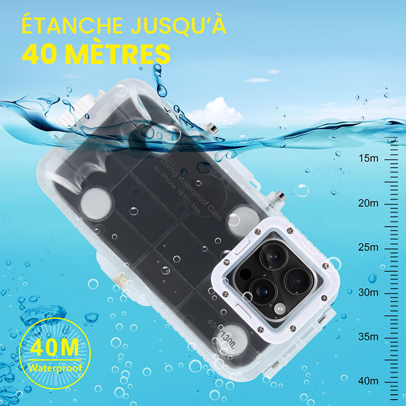 Caisson Étanche jusqu'à 40 Mètres pour iPhone 16 Pro Max
