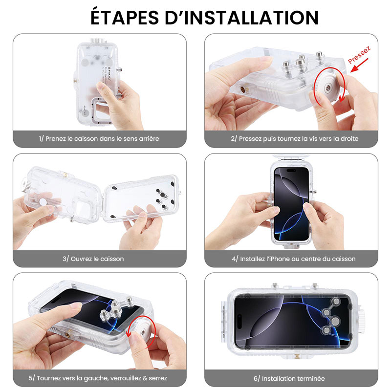 Caisson Étanche jusqu'à 40 Mètres pour iPhone 14 Pro Max | iPhone 14 Plus | iPhone 13 Pro Max | 12 Pro Max | 11 Pro Max