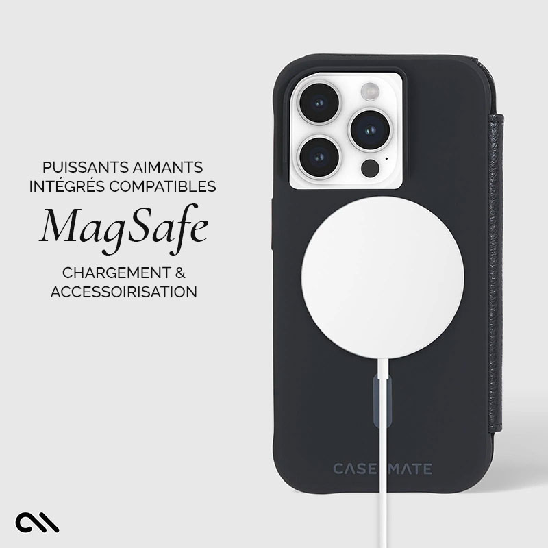 Étui Portefeuille CASE MATE Wallet Folio MagSafe En Cuir Véritable pour iPhone 15 Pro