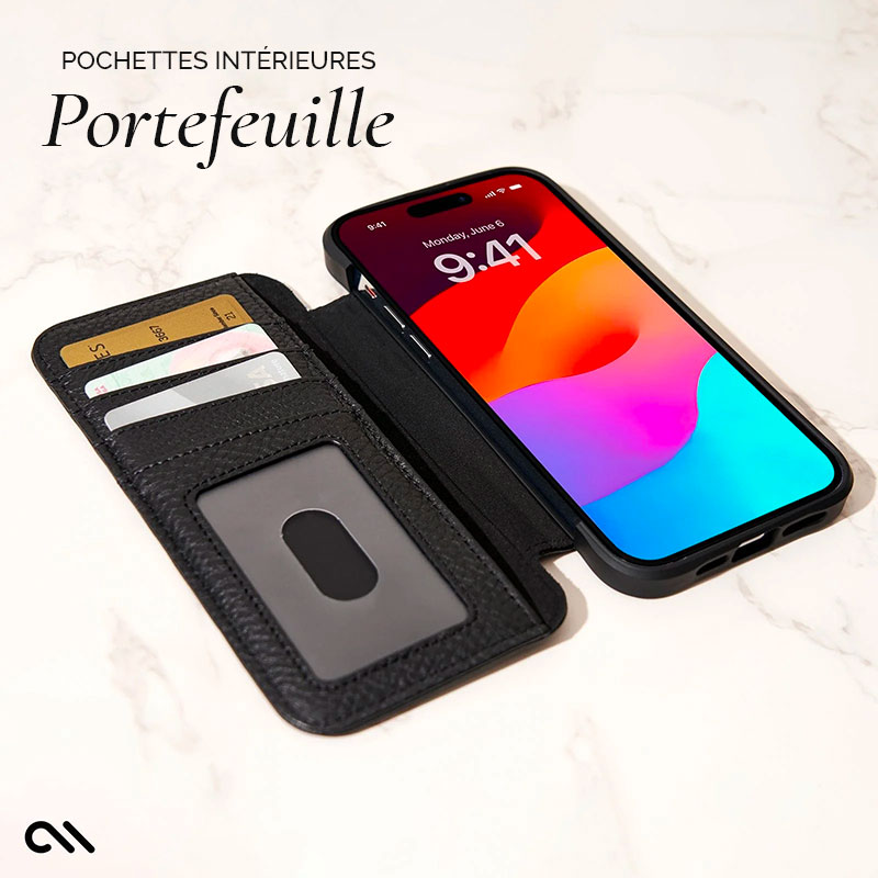 Étui Portefeuille CASE MATE Wallet Folio MagSafe En Cuir Véritable pour iPhone 15 Pro