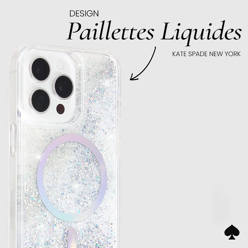 Coque MagSafe CASE MATE Kate Spade Liquid Glitter Opal Iridescent pour iPhone 15 Pro