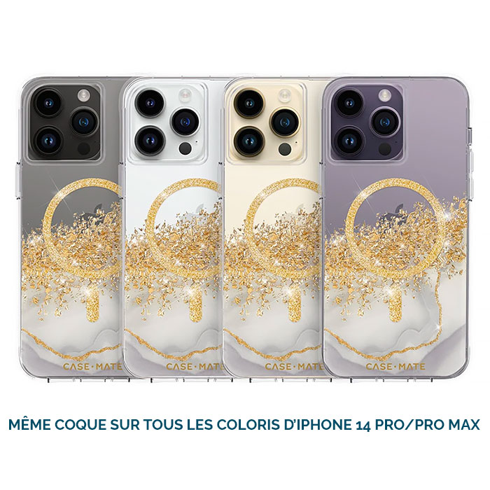 Coque Paillettes CASE MATE Karat Marble avec MagSafe pour iPhone 14 Pro