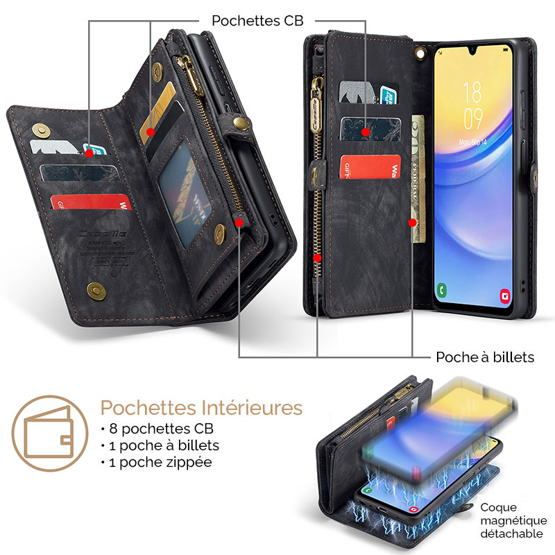 Étui Portefeuille CaseMe avec Coque Détachable pour Samsung Galaxy A15 4G/5G