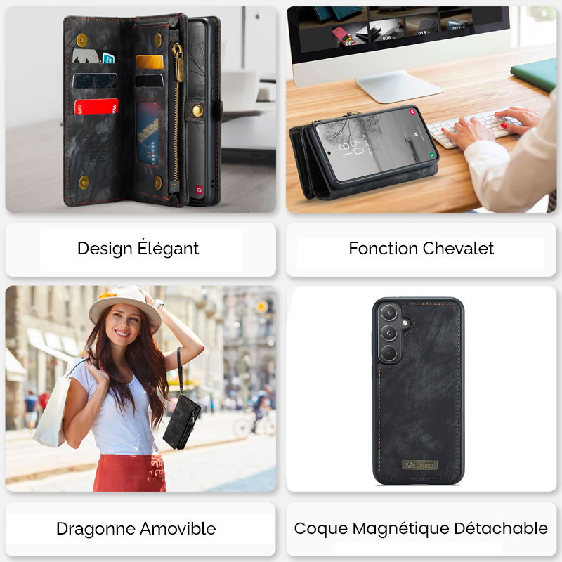 Étui Portefeuille CaseMe avec Coque Détachable pour Samsung Galaxy A55