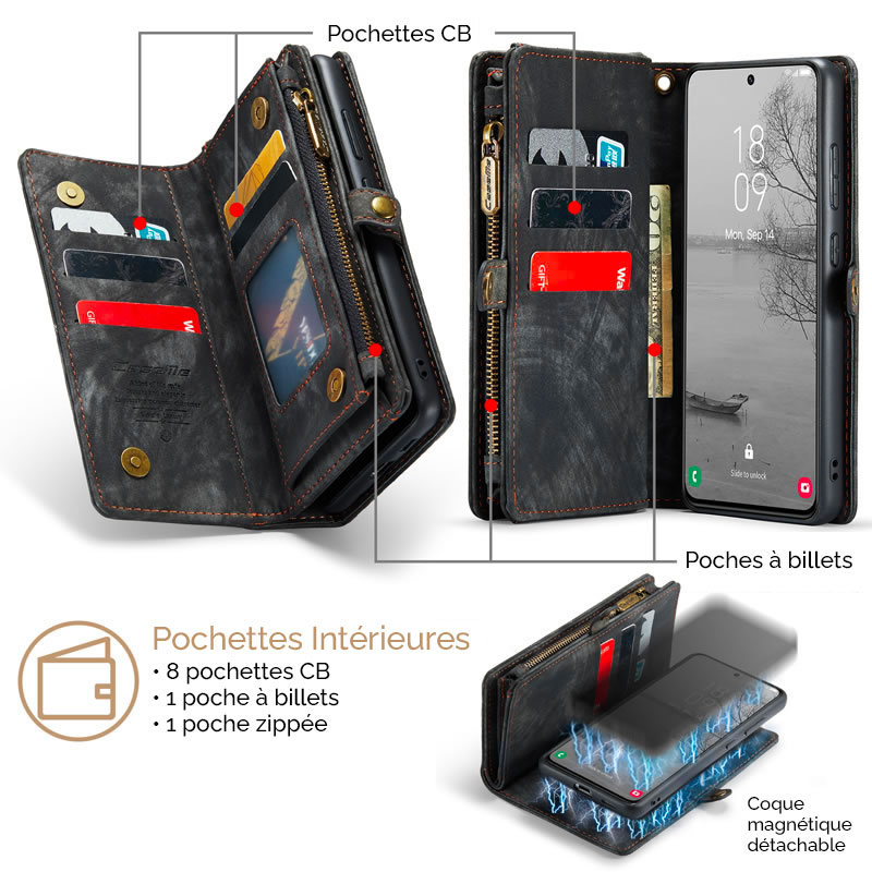 Étui Portefeuille CaseMe avec Coque Détachable pour Samsung Galaxy A55