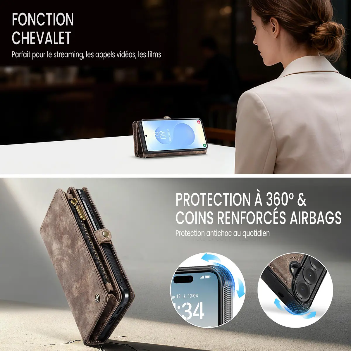 Galaxy A57 5G - Étui Portefeuille CaseMe avec Coque Détachable Bleue