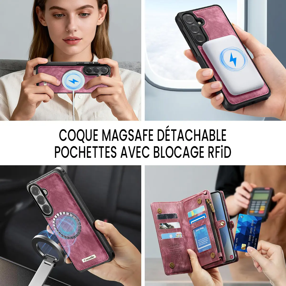 Galaxy A57 5G - Étui Portefeuille CaseMe avec Coque Détachable Rose