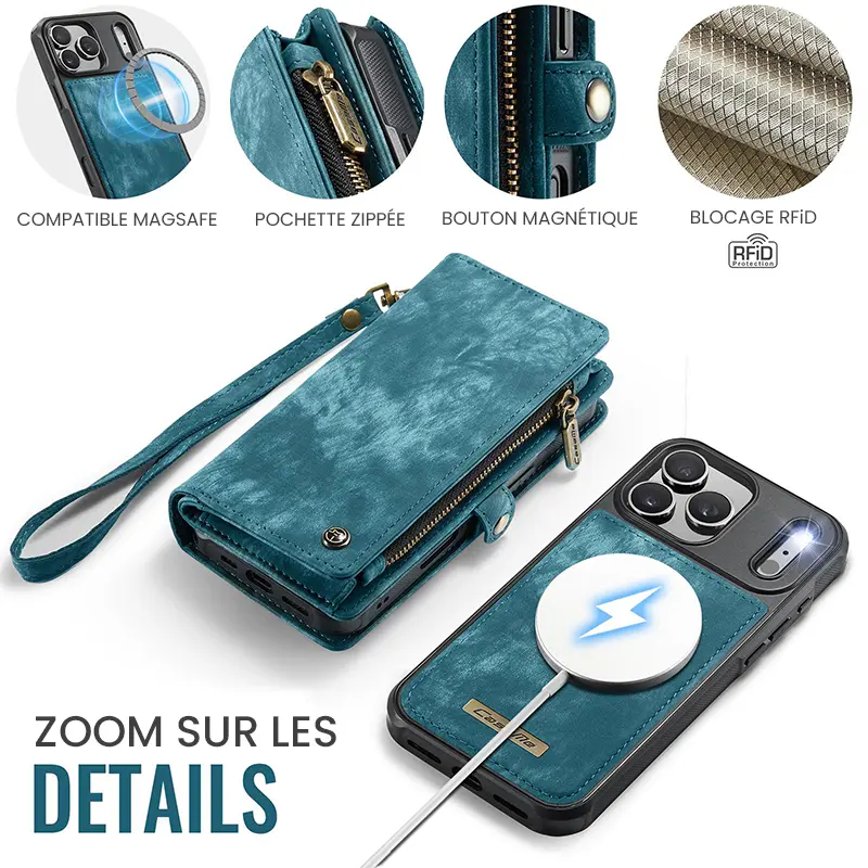 Étui CaseMe Bleu avec Coque Détachable pour iPhone 17 Pro Max - Détails