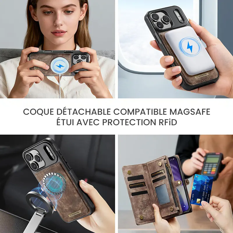Étui CaseMe Marron avec Coque Détachable pour iPhone 17 Pro Max - Coque Détachable MagSafe