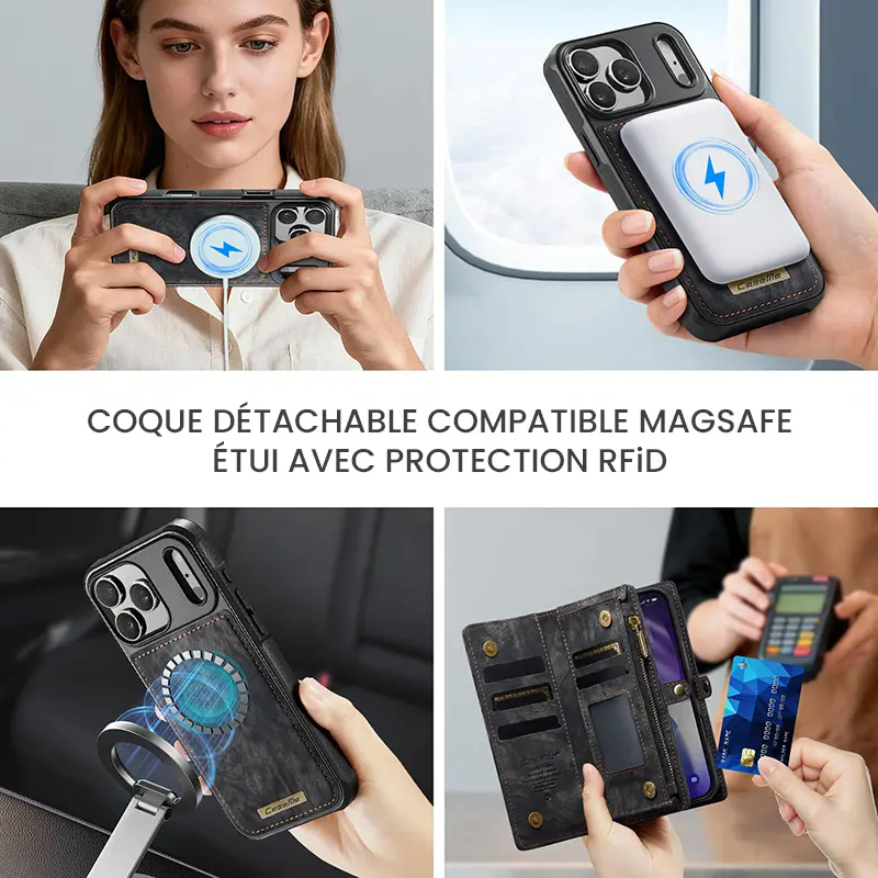 Étui CaseMe Noir avec Coque Détachable pour iPhone 17 Pro Max - Coque Détachable MagSafe