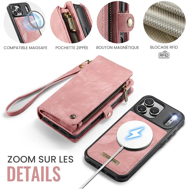 Étui CaseMe Rose avec Coque Détachable pour iPhone 17 Pro Max - Détails