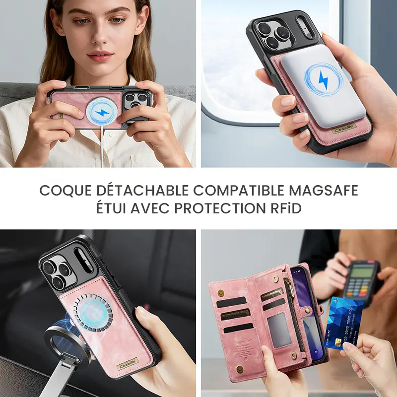 Étui CaseMe Rose avec Coque Détachable pour iPhone 17 Pro Max - Coque Détachable MagSafe