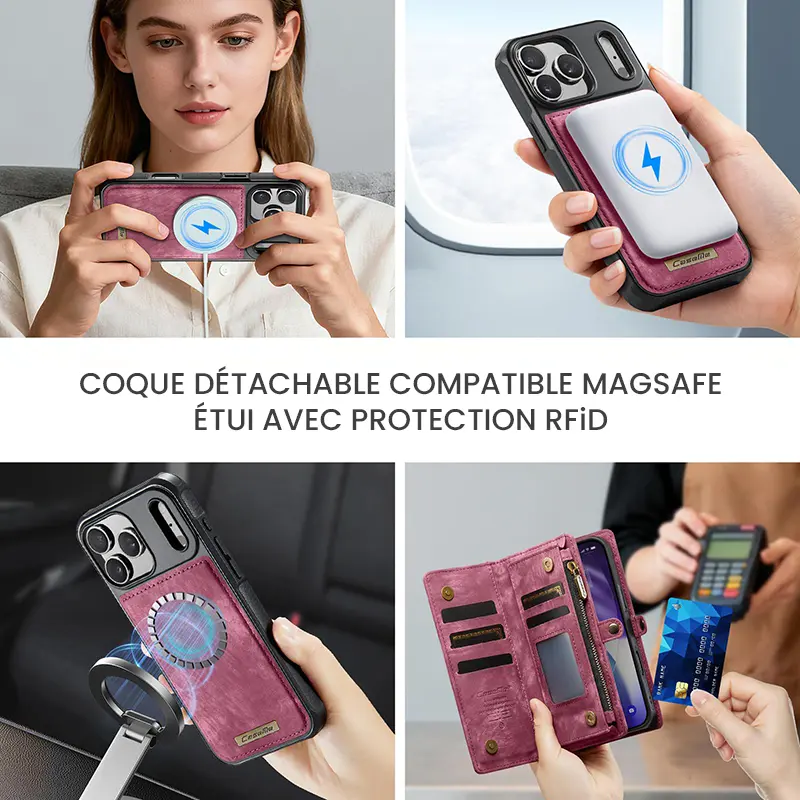 Étui CaseMe Rouge avec Coque Détachable pour iPhone 17 Pro Max - Coque Détachable MagSafe