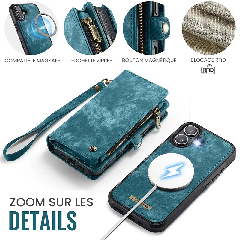 Étui CaseMe Bleu avec Coque Détachable pour iPhone 17 - Détails
