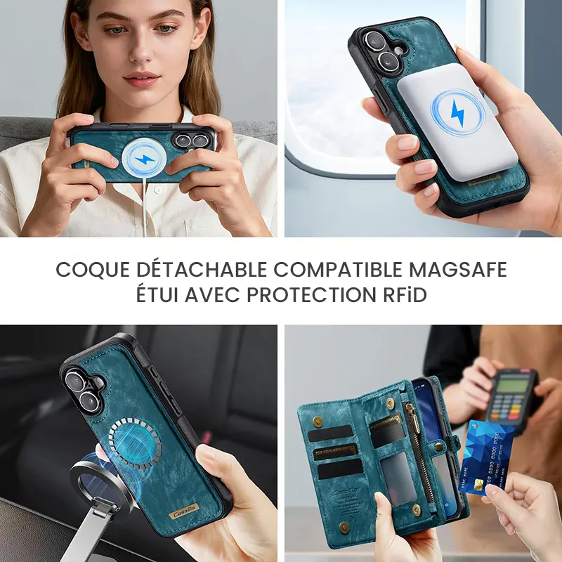 Étui CaseMe Bleu avec Coque Détachable pour iPhone 17 - Coque Détachable MagSafe