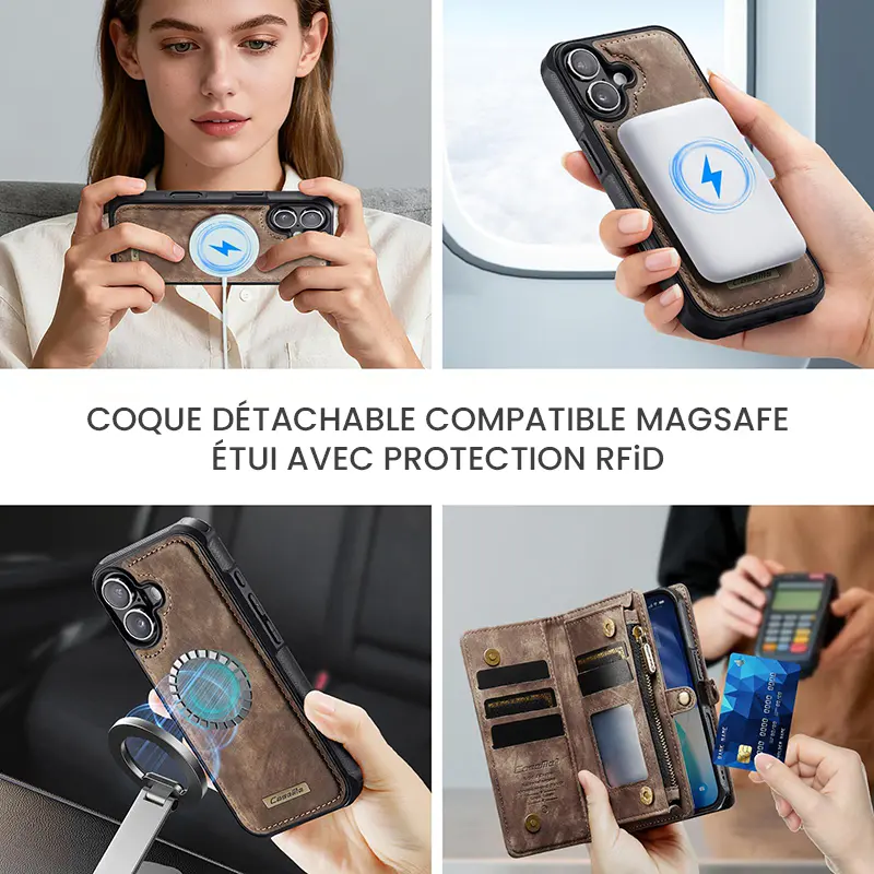 Étui CaseMe Marron avec Coque Détachable pour iPhone 17 - Coque Détachable MagSafe