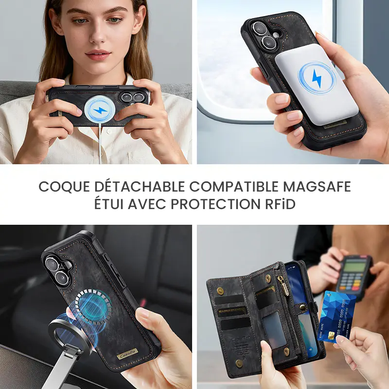 Étui CaseMe Noir avec Coque Détachable pour iPhone 17 - Coque Détachable MagSafe