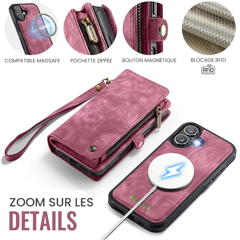 Étui CaseMe Rouge avec Coque Détachable pour iPhone 17 - Détails