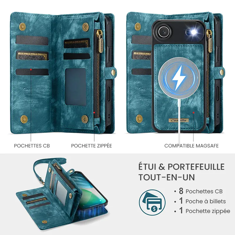 Étui CaseMe Bleu avec Coque Détachable pour iPhone Air - Etui & Portefeuille Tout-en-Un