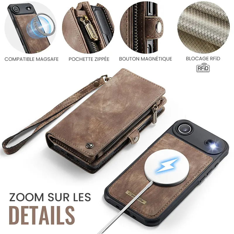 Étui CaseMe Marron avec Coque Détachable pour iPhone Air - Détails