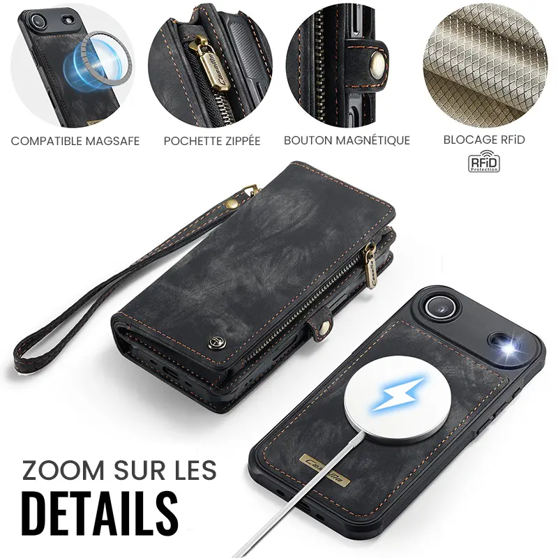 Étui CaseMe Noir avec Coque Détachable pour iPhone Air - Détails