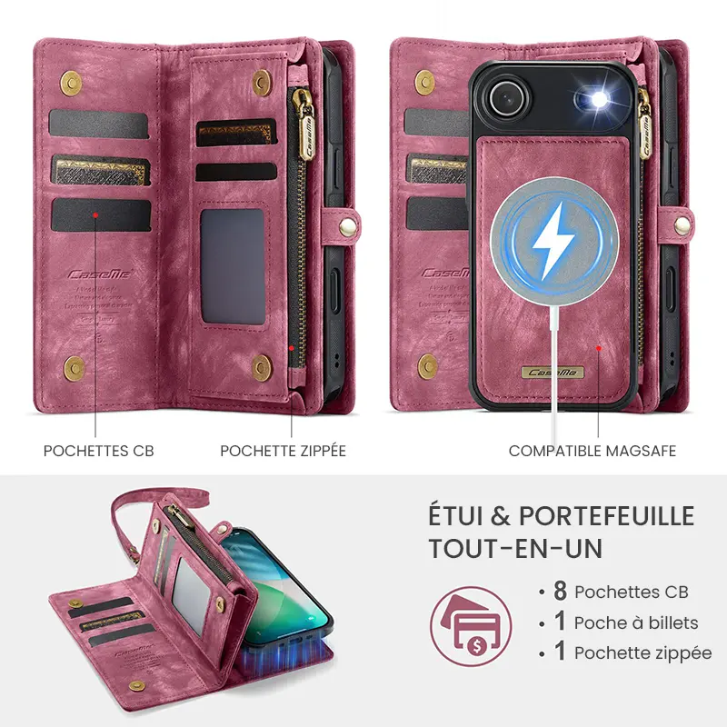 Étui CaseMe Rouge avec Coque Détachable pour iPhone Air - Etui & Portefeuille Tout-en-Un
