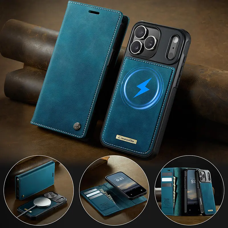 Étui portefeuille magnétique CaseMe bleu iPhone 17 Pro Max