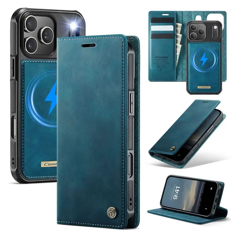 Étui Portefeuille CaseMe Bleu avec Coque Détachable pour iPhone 17 Pro Max