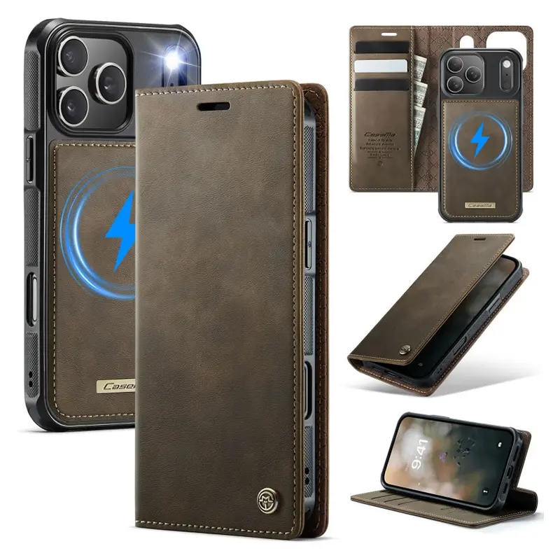 Étui Portefeuille CaseMe Marron avec Coque Détachable pour iPhone 17 Pro Max