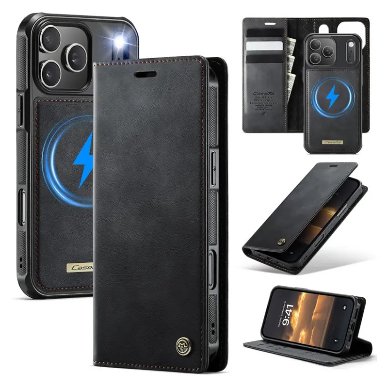 Étui Portefeuille CaseMe Noir avec Coque Détachable pour iPhone 17 Pro Max