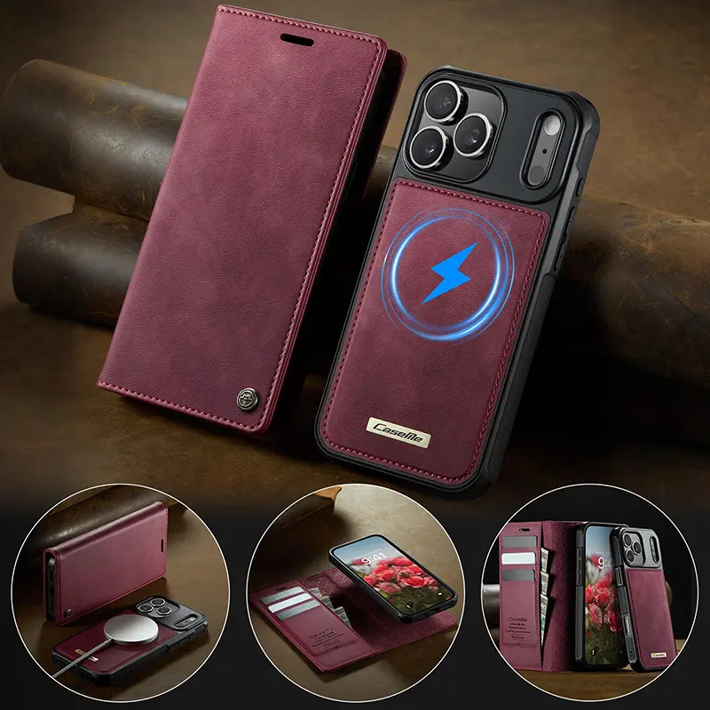 Étui portefeuille magnétique CaseMe rouge iPhone 17 Pro Max