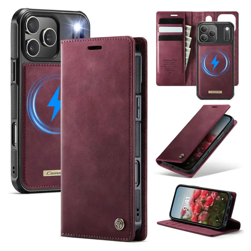 Étui Portefeuille CaseMe Rouge avec Coque Détachable pour iPhone 17 Pro Max