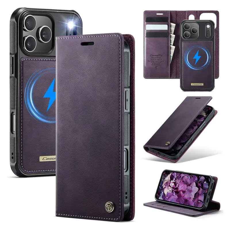 Étui Portefeuille CaseMe Violet avec Coque Détachable pour iPhone 17 Pro Max