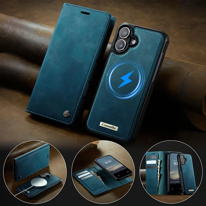 Étui portefeuille magnétique CaseMe bleu iPhone 17